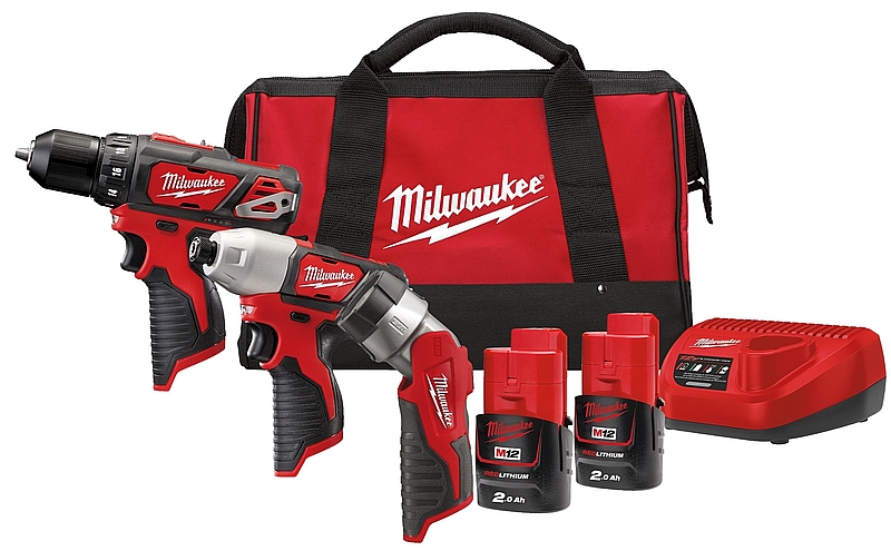 סט 3 כלים MILWAUKEE 12V דגם BPP3A בתיק עם 2 סוללות 2A