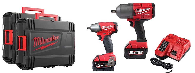 סט MILWAUKEE 18V דגם SET FUEL 9 כולל 2 מפתחות רטיטה עם 2 סוללות 5A