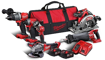 סט 6 כלים MILWAUKEE 18V דגם FPP6C2 בתיק עם 2 סוללות 5A