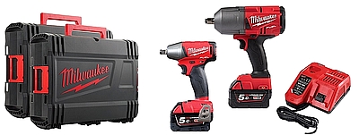 סט MILWAUKEE 18V דגם SET FUEL 9 כולל 2 מפתחות רטיטה עם 2 סוללות 5A