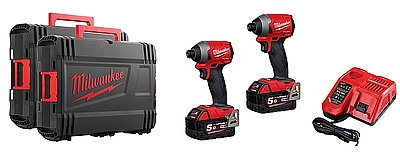 סט MILWAUKEE 18V דגם SET FUEL 7 כולל 2 מברגות אימפקט עם 2 סוללות 5A