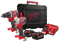 סט Brushless MILWAUKEE 18V דגם CBLPP2A אימפקט + מברגה רוטטת עם 2 סוללות 4A