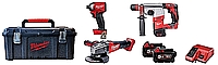 סט 3 כלים MILWAUKEE 18V אימפקט + פטישון + משחזת בארגז עם 2 סוללות 5A
