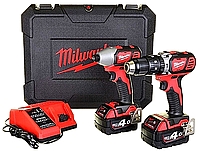 סט MILWAUKEE 18V דגם BPP2C אימפקט + מברגה רוטטת עם 2 סוללות 4A