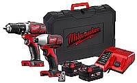 סט MILWAUKEE 18V דגם BPP2D אימפקט + מברגה מקדחה עם 2 סוללות 4A