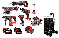 סט 6 כלים בעגלה MILWAUKEE 18V דגם FUEL MEGA SET עם 4 סוללות 5A/9A