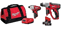 סט MILWAUKEE 12V פטישון + אימפקט בתיק עם 2 סוללות 4A